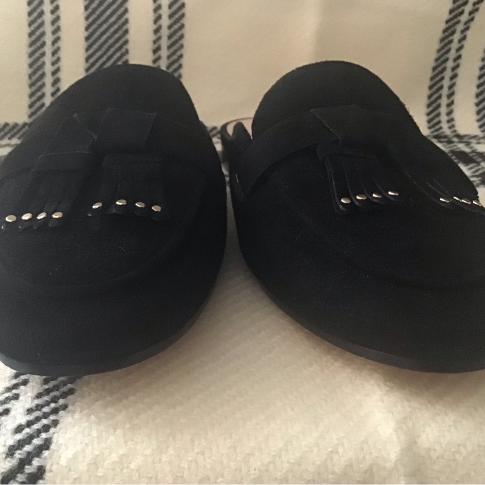 Kate Spade Black Suede Leather Berkeley Slide Mules Gold studded Tassels Size 7B - Picture 11 of 11